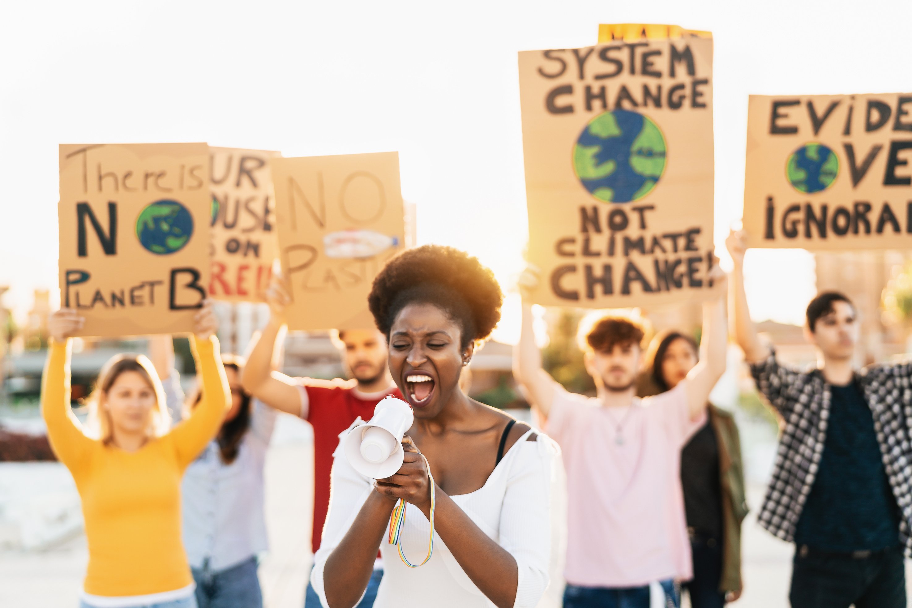 Group Demonstrators Protesting against Plastic Pollution and Climate Change 